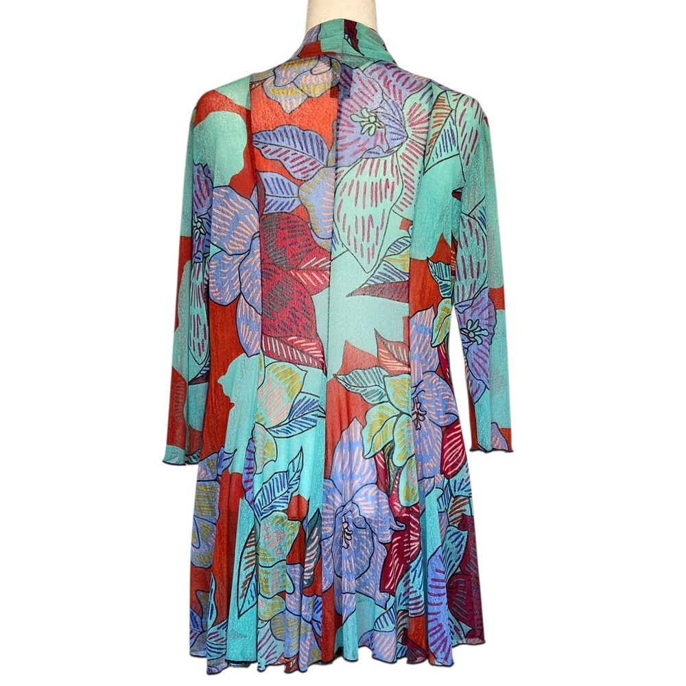 Ali Miles Floral Mesh Open Front Cardigan Duster Longline Artsy  Resort Womens S - Picture 2 of 9
